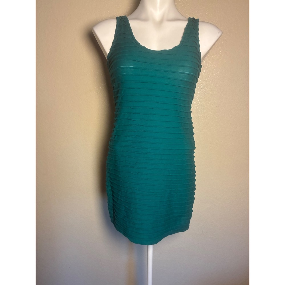 Lexi Teal Green Sleeveless Tiered Bandage Bodycon Mini Dress Medium
